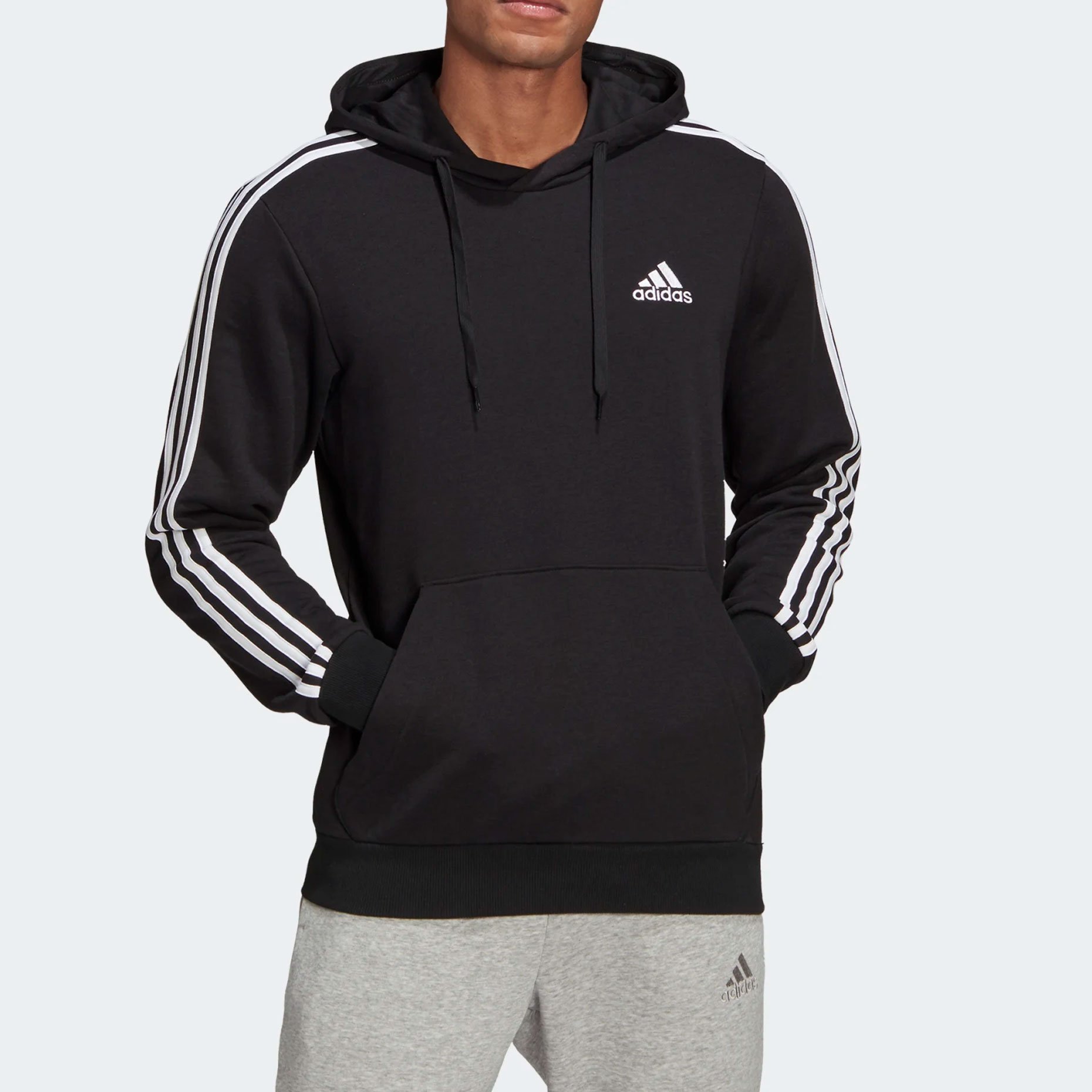 Adidas essential 3 deals stripe hoodie